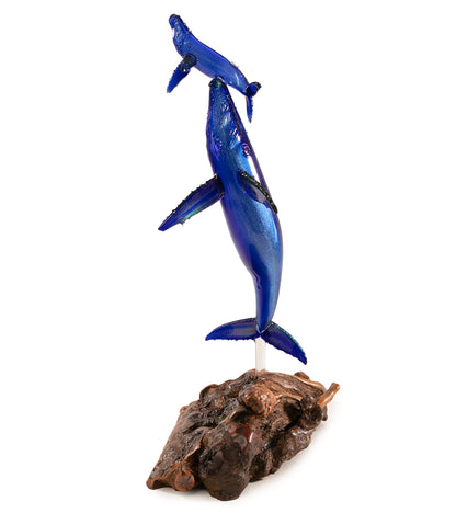 Glass "Glass Whale Mother & Calf on Manzanita Burl Wood " by Luke Olsen