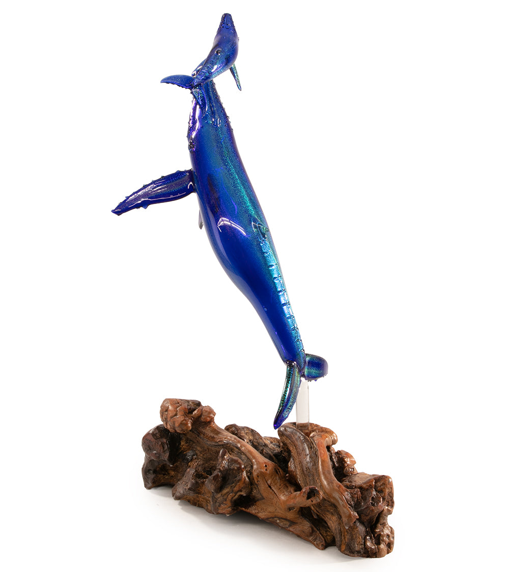 Glass "Glass Whale Mother & Calf on Manzanita Burl Wood " by Luke Olsen