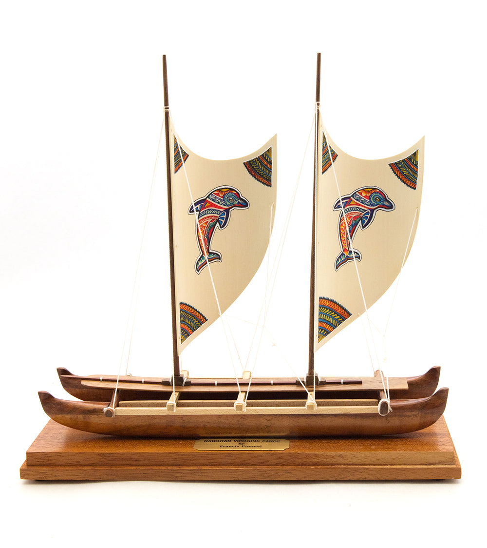Koa 11.5”L Canoe "Hawaiian Voyage Canoe - Dolphin" by Francis Pimmel