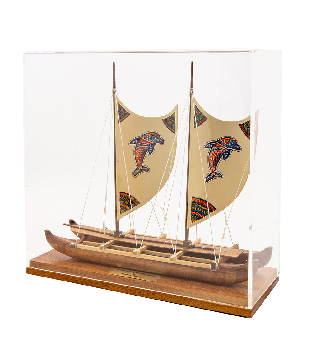 Koa 11.5”L Canoe "Hawaiian Voyage Canoe - Dolphin" by Francis Pimmel