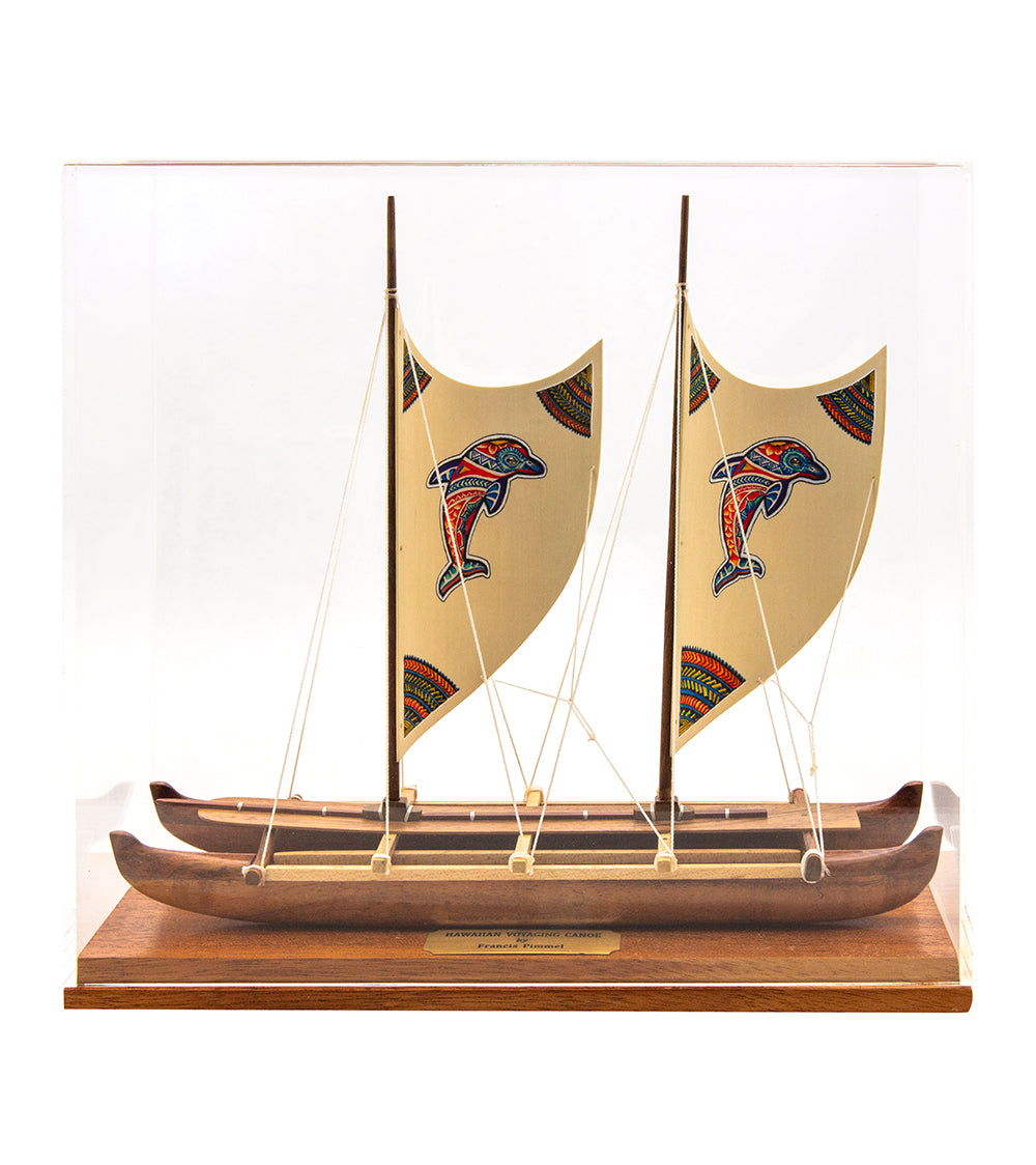 Koa 11.5”L Canoe "Hawaiian Voyage Canoe - Dolphin" by Francis Pimmel