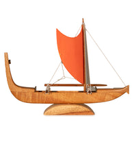 Koa 10”L Canoe “Mini Cook Island with Orange Sail” by Francis Pimmel