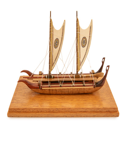 Koa 6”L Canoe “Marquesan Double-Hull Canoe with Painted Sails"  by Francis Pimmel