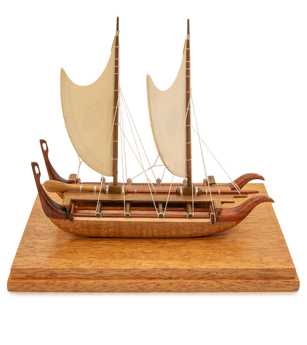 Koa 6”L Canoe “Marquesan Double-Hull Canoe with Painted Sails"  by Francis Pimmel