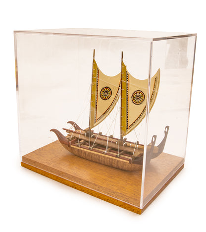 Koa 6”L Canoe “Marquesan Double-Hull Canoe with Painted Sails"  by Francis Pimmel