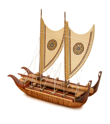 Koa 6”L Canoe “Marquesan Double-Hull Canoe with Painted Sails"  by Francis Pimmel