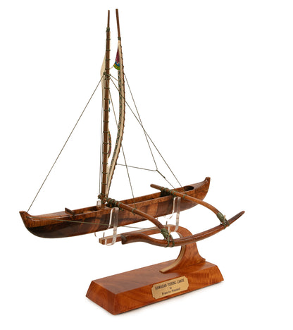 Koa 12" Canoe Hawaiian Fishing with Hand-Painted Sail Seahorse" by Francis Pimmel