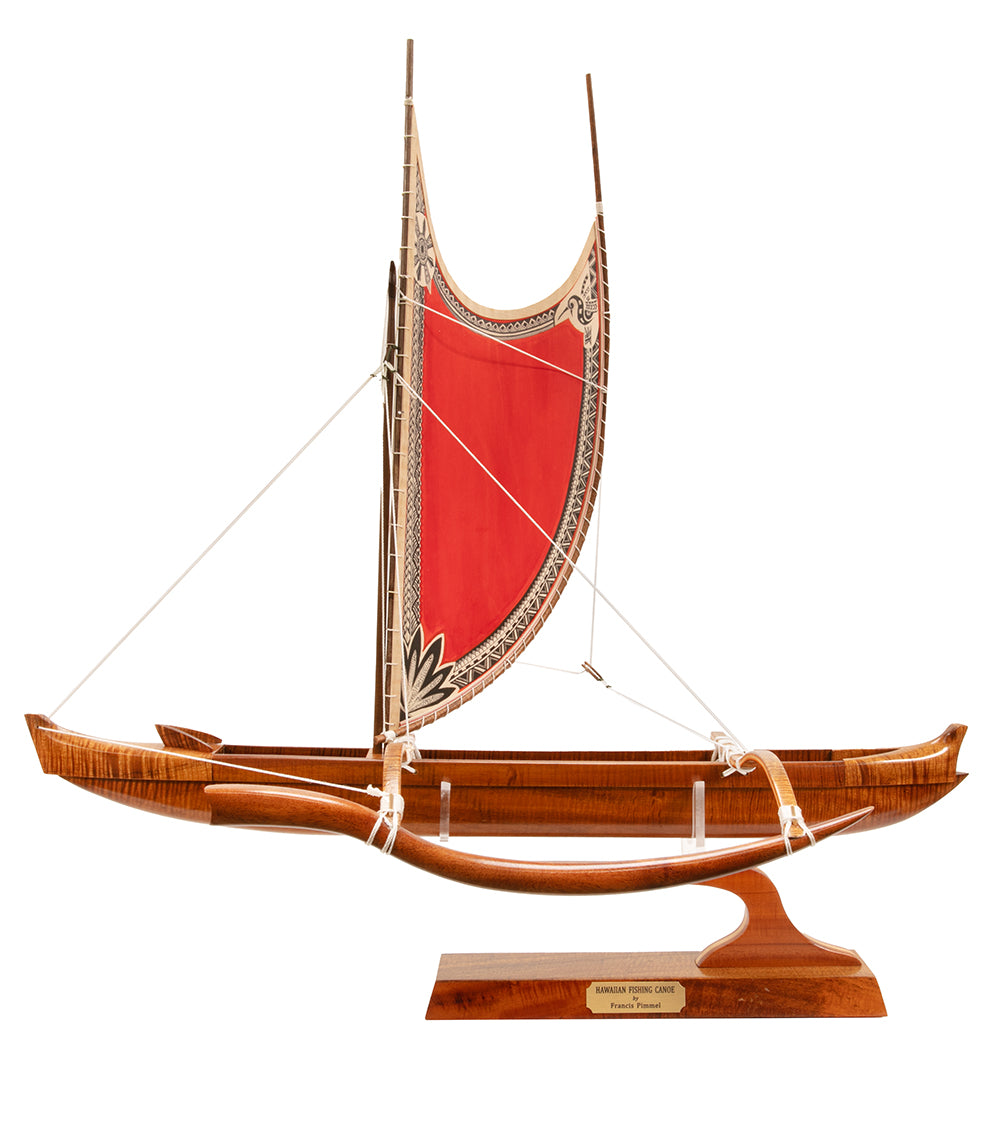 Koa 24" Canoe Hawaiian Fishing with Hand-Painted Sail" by Francis Pimmel