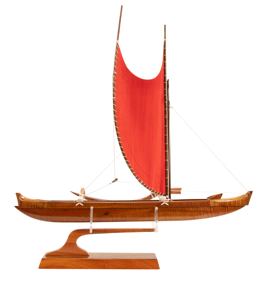 Koa 24" Canoe Hawaiian Fishing with Hand-Painted Sail" by Francis Pimmel