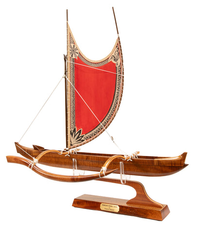 Koa 24" Canoe Hawaiian Fishing with Hand-Painted Sail" by Francis Pimmel