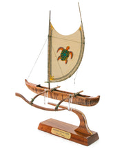 Koa 12" Canoe "Hawaiian Fishing" with Hand-Painted Sail by Francis Pimmel