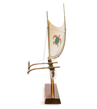 Koa 12" Canoe "Hawaiian Fishing" with Hand-Painted Sail by Francis Pimmel