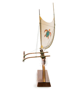 Koa 12" Canoe "Hawaiian Fishing" with Hand-Painted Sail by Francis Pimmel