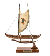 Koa 12" Canoe "Hawaiian Fishing" with Hand-Painted Sail by Francis Pimmel