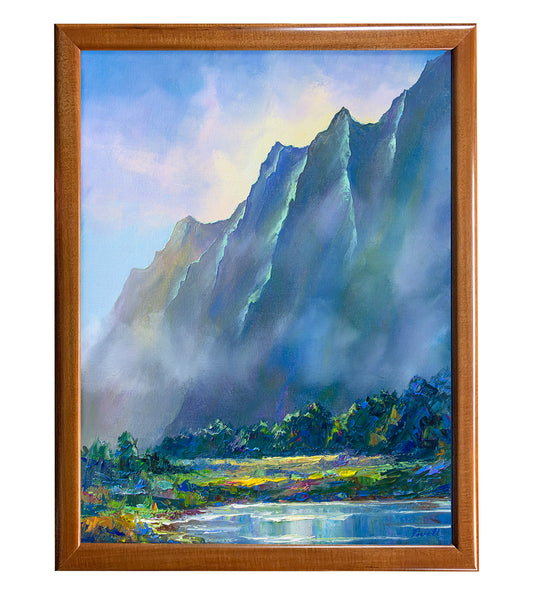 Original Painting: Peaceful Morning 5/23 by Michael Powell in Koa Frame 18x24