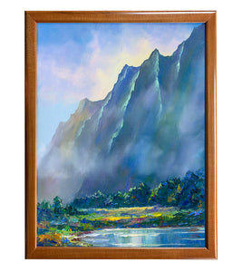 Original Painting: Peaceful Morning 5/23 by Michael Powell in Koa Frame