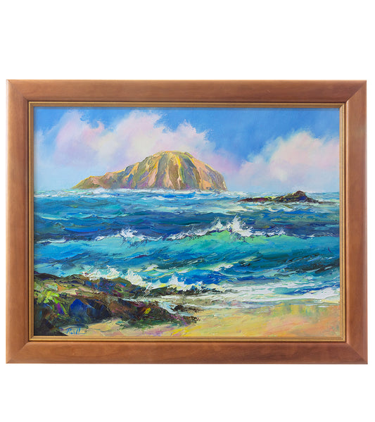 Original Painting: Rabbit Island 1/24 by Michael Powell in Koa Frame 18x24