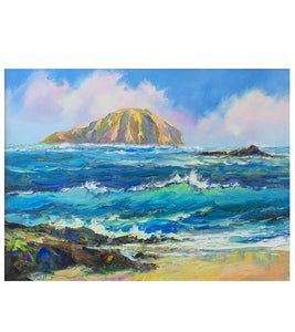 Original Painting: Rabbit Island 1/24 by Michael Powell in Koa Frame 18x24