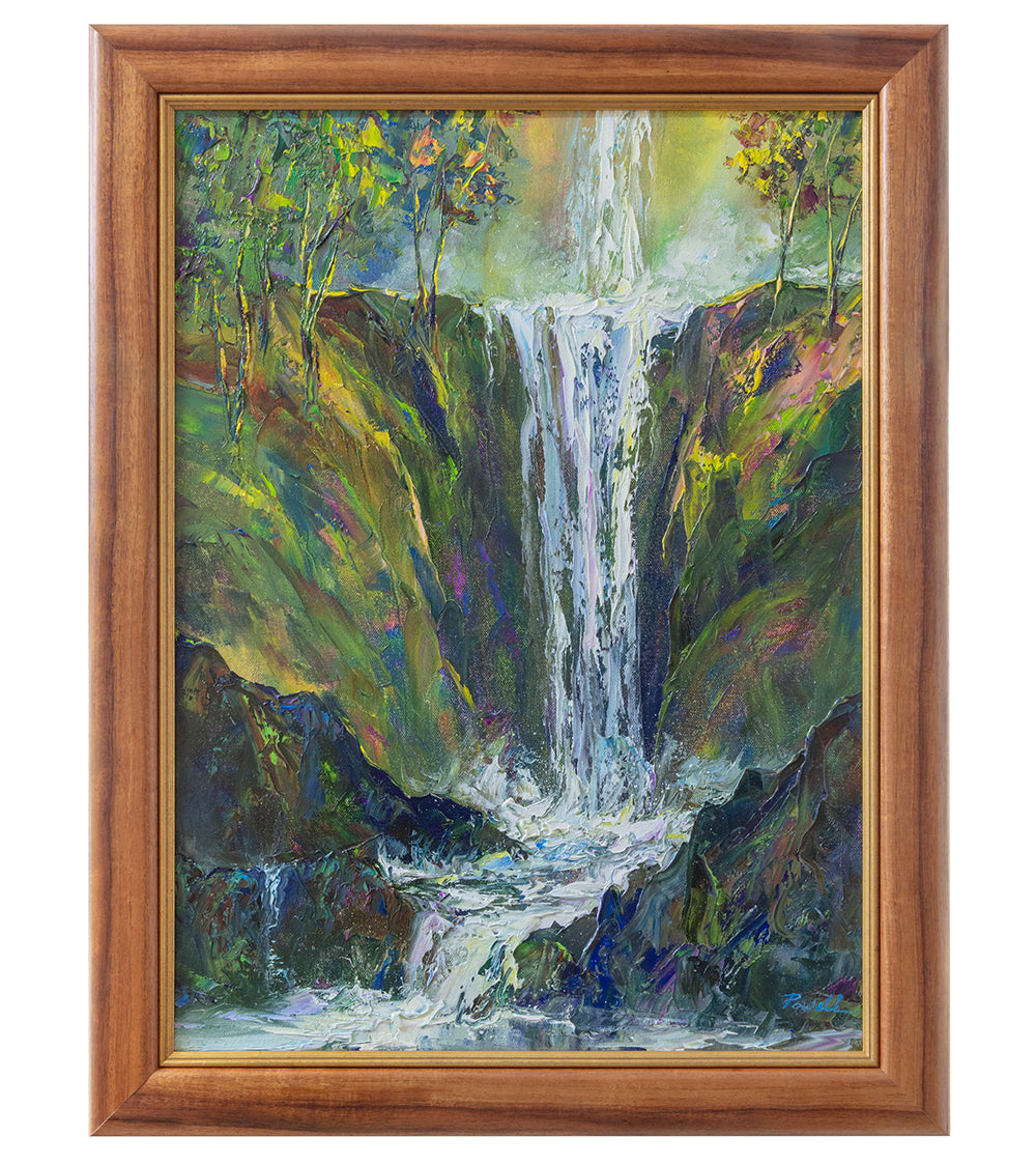 Pintura original "Maui Secret Falls 2/2024" de Michael Powell, 18 x 24