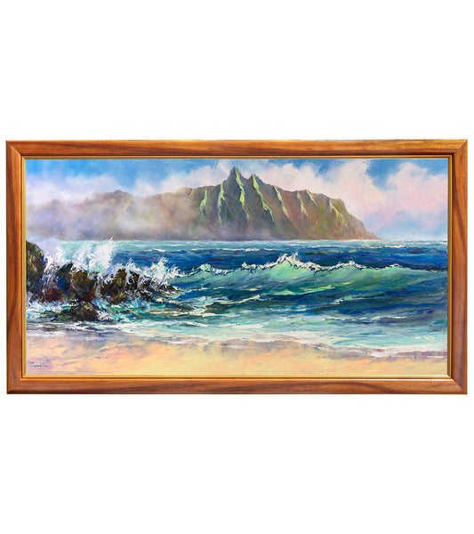 オリジナル絵画「クアロア州カネオヘ湾、2023 年 5 月」マイケル パウエル作 48x24