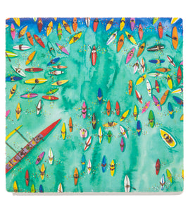 Sandstone Coaster "Paddle Out" (Turquoise) by Sarah Houglum
