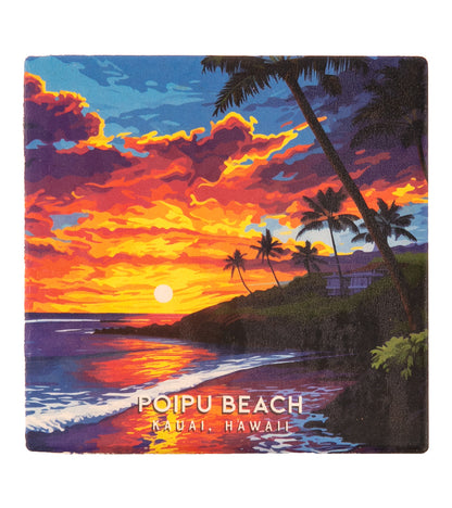 "Poipu Beach" Travel Art Coaster