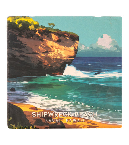 "Shipwreck Beach" Travel Art Coaster