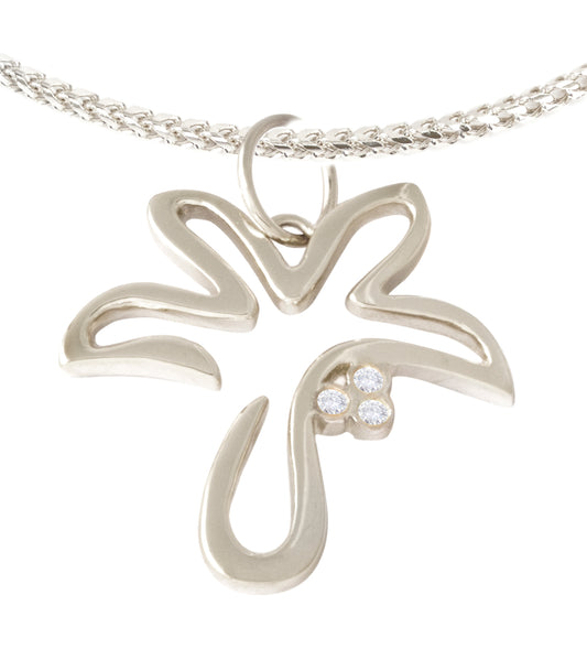 ホワイト14Kゴールド「ロイヤルパーム」ペンダント、3つのダイヤモンドココナッツ付き