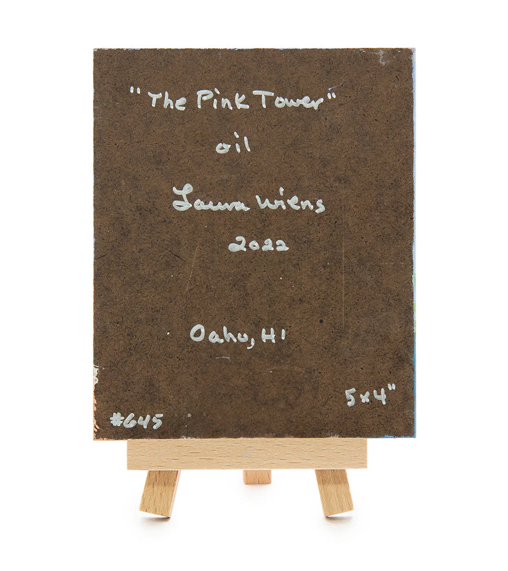 Original Oil Painting "The Pink Tower 645" with Table-top Easel by Laura Wiens