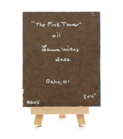 Original Oil Painting "The Pink Tower 645" with Table-top Easel by Laura Wiens