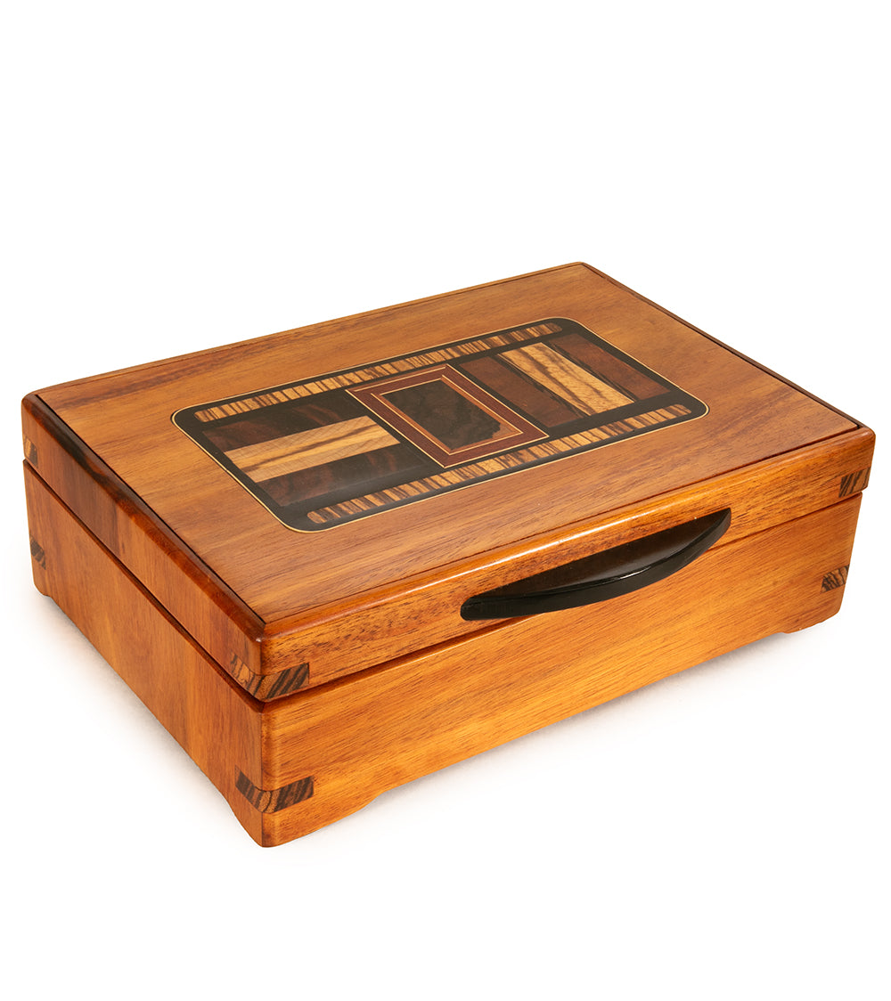 Expressive koa marquetry wooden box