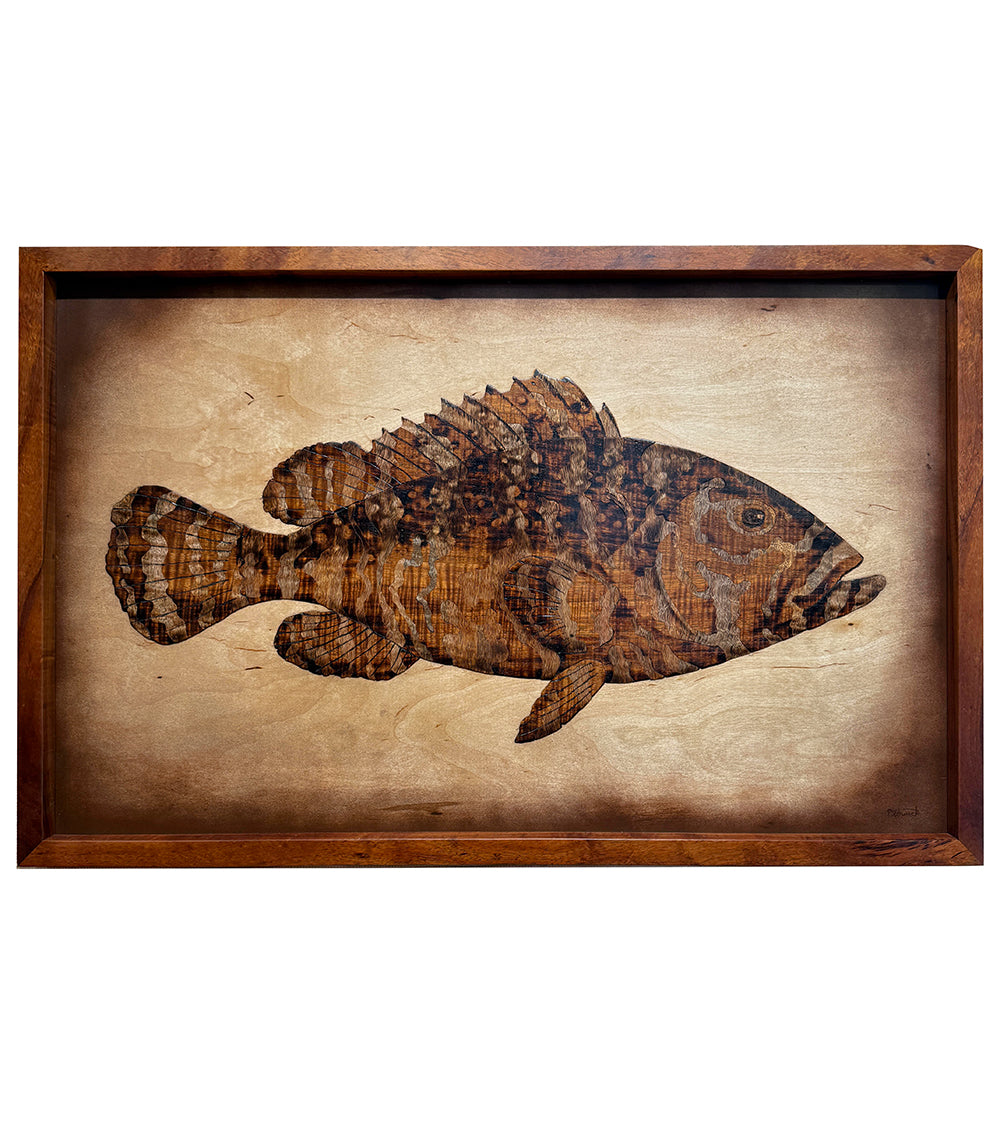 Hapu 4 marquetry wall art with fish design
