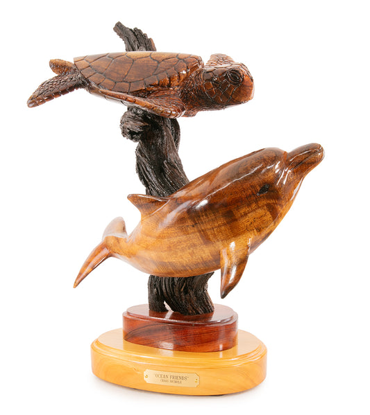 Koa Wood Sculpture "Ocean Friends" by Craig Nichols