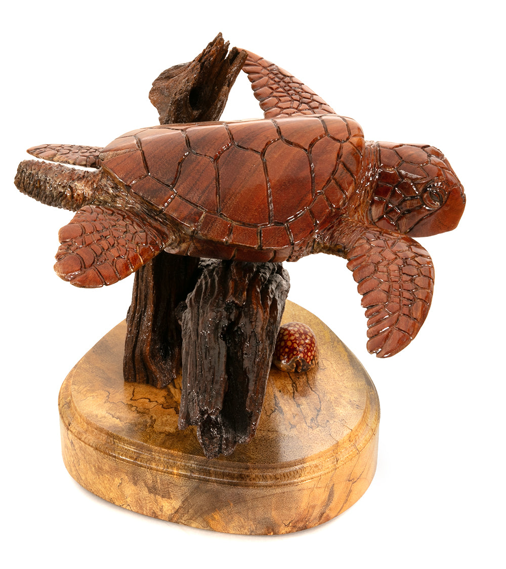 Koa Wood Sculpture "Keiki Honu" by Craig Nichols