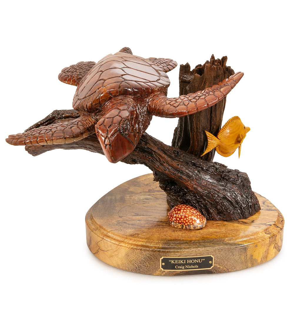 Koa Wood Sculpture "Keiki Honu" by Craig Nichols