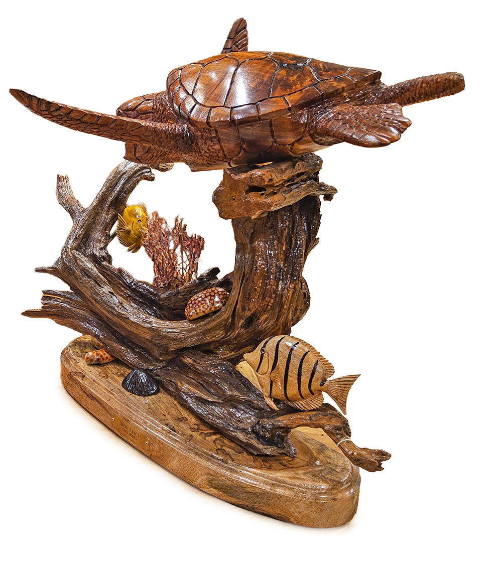 Koa Wood Sculpture "Honu Fancy" by Craig Nichols