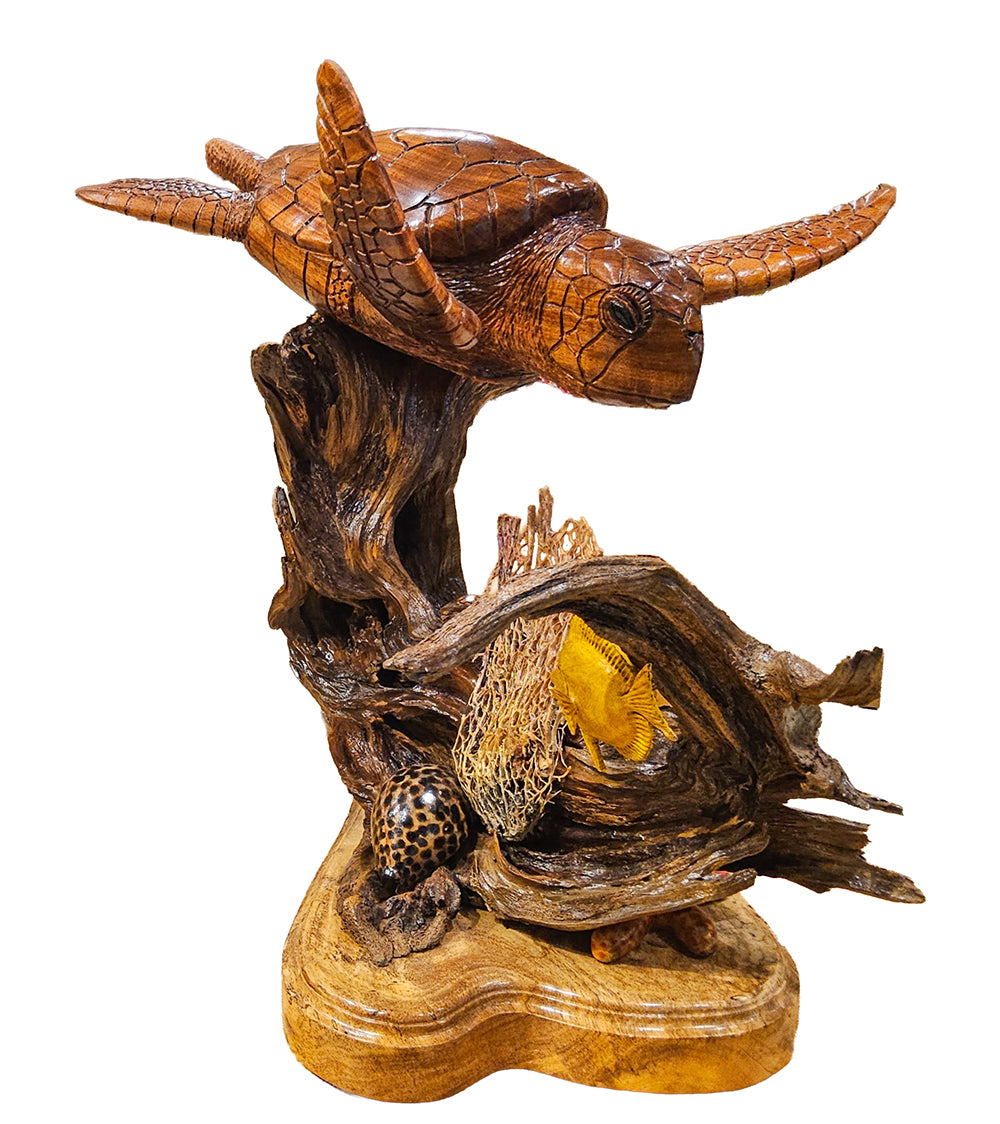 Koa Wood Sculpture "Honu Fancy" by Craig Nichols