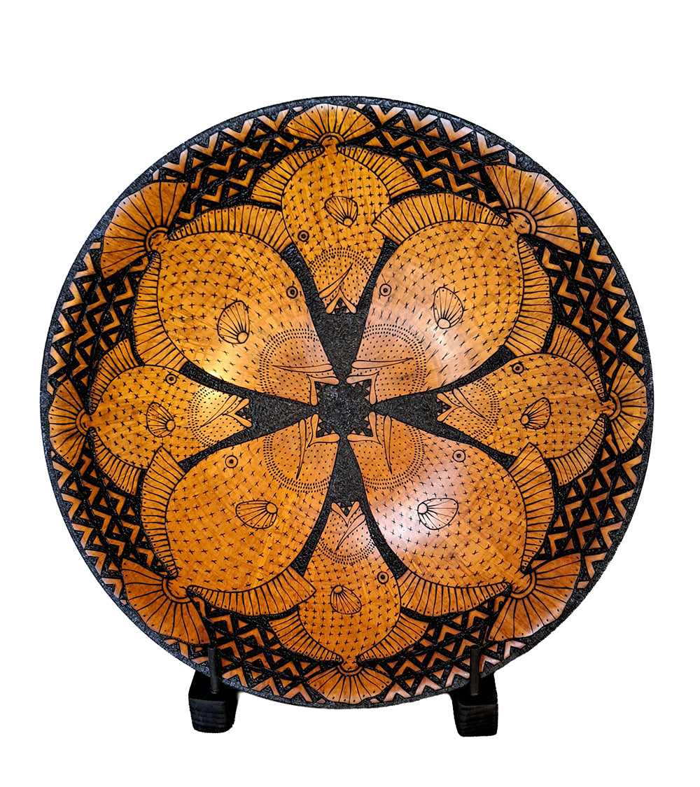 Pyrography Cook Pine Platter with stand "Humu Blossom" #861