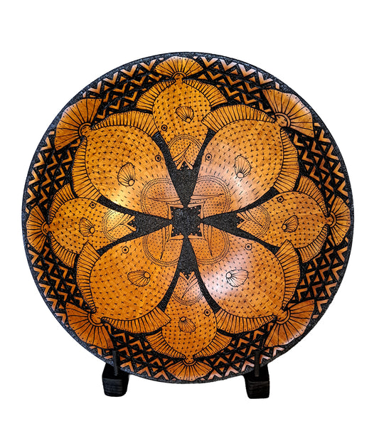 Pyrography Cook Pine Platter with stand "Humu Blossom" #861
