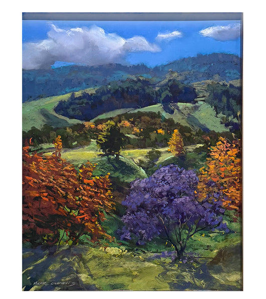 Original Pastel Painting "Silk Oaks Jacaranda" by Michael Clements 14 x 17