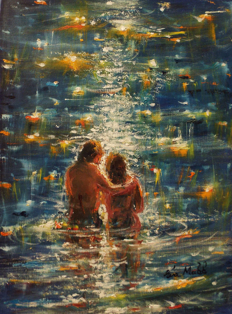 Pintura original: Luna plateada iluminada por las estrellas de Eva Makk