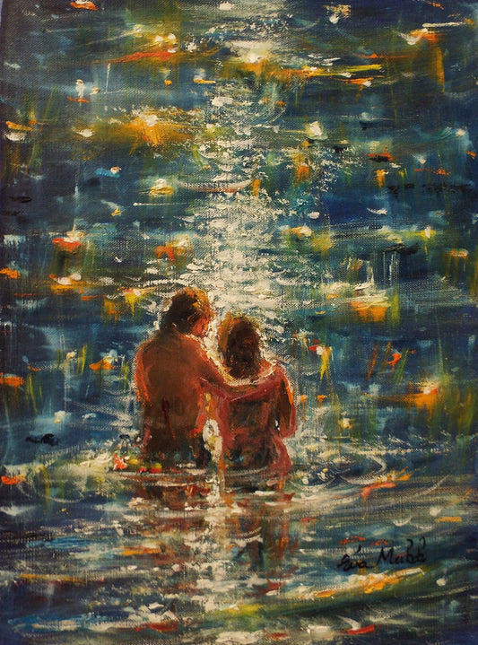 Pintura original: Luna plateada iluminada por las estrellas de Eva Makk