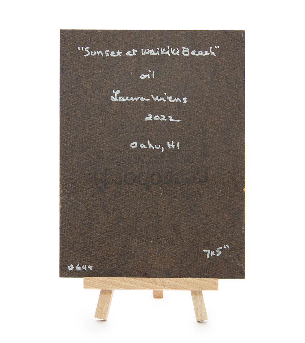 Original Oil Painting "Sunset at Waikiki Beach 649" with Table-top Easel by Laura Wiens