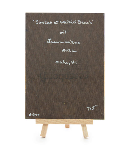 Original Oil Painting "Sunset at Waikiki Beach 649" with Table-top Easel by Laura Wiens