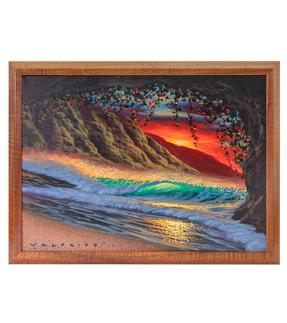 Pintura original: Acrílico: Atardecer en la cueva Napali de Walfrido García