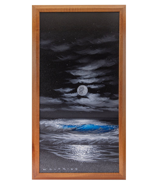 Pintura original: Acrílico: Paisaje marino de luna llena de Walfrido García