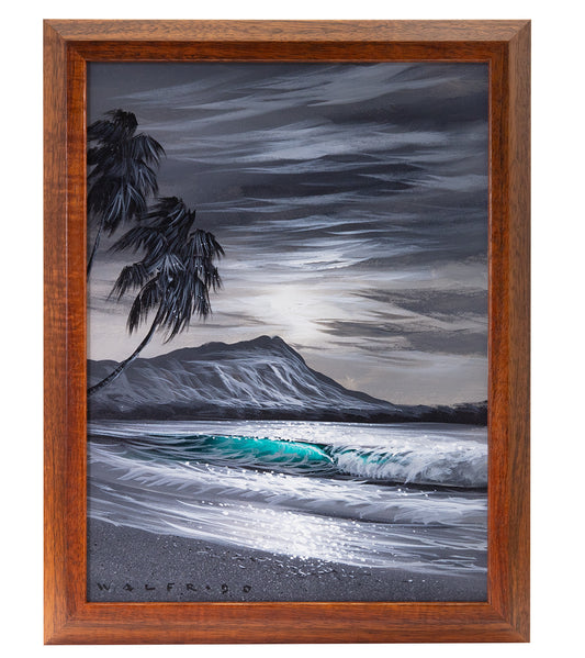 Pintura original: acrílico sobre koa: Tonos de gris Diamondhead de Walfrido García