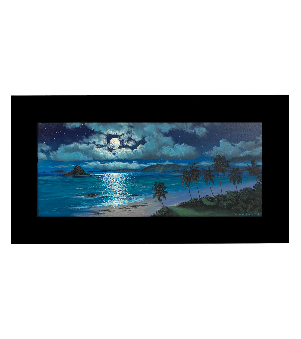 Pintura original: Acrílico: Paisaje marino de luna llena de Walfrido García