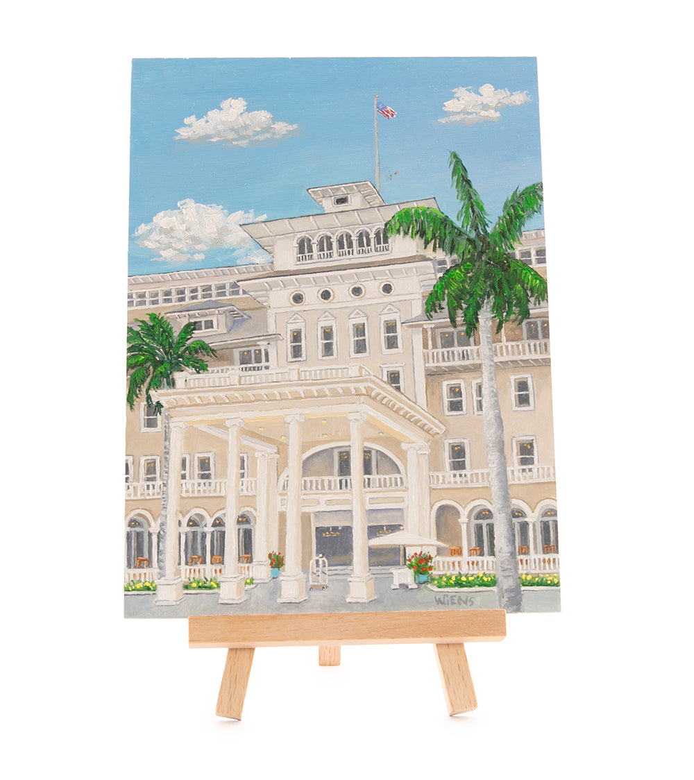 Original Oil Painting "Moana Surfrider 973" with Table-top Easel by Laura Wiens