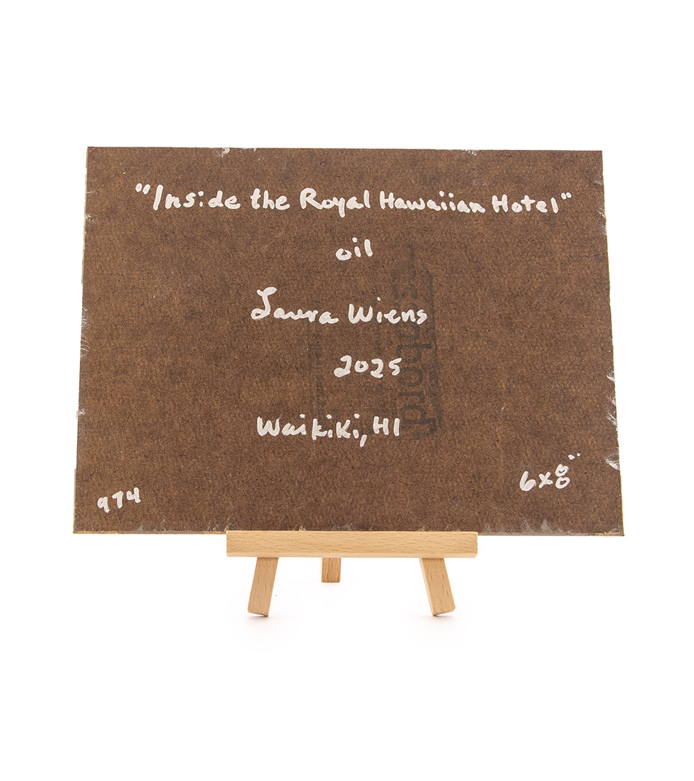 Original Oil Painting "Inside the Royal Hawaiian Hotel 974" with Table-top Easel by Laura Wiens